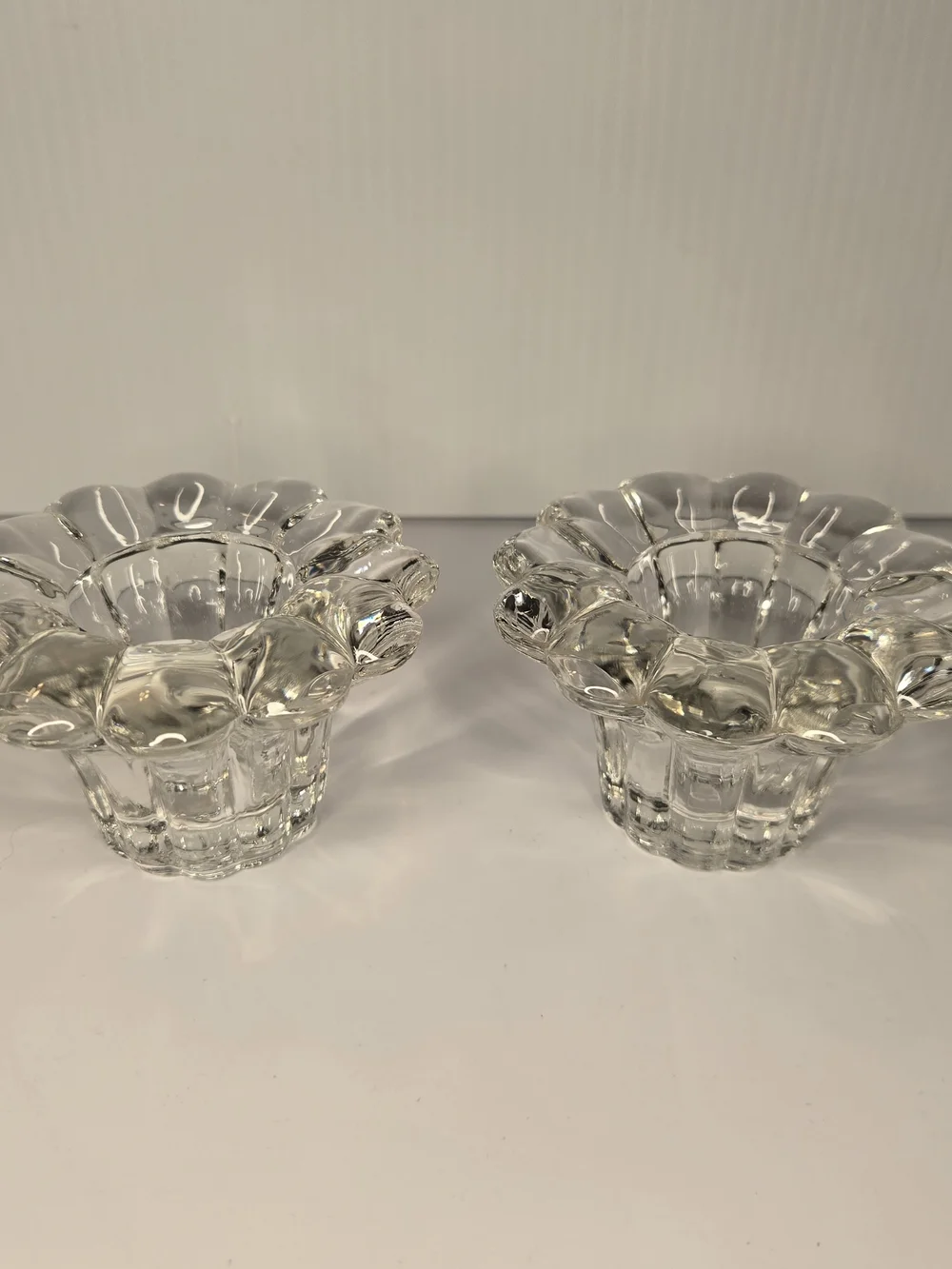Vintage  INDONESIA Crystal Clear Glass Candle Holders (Pair)